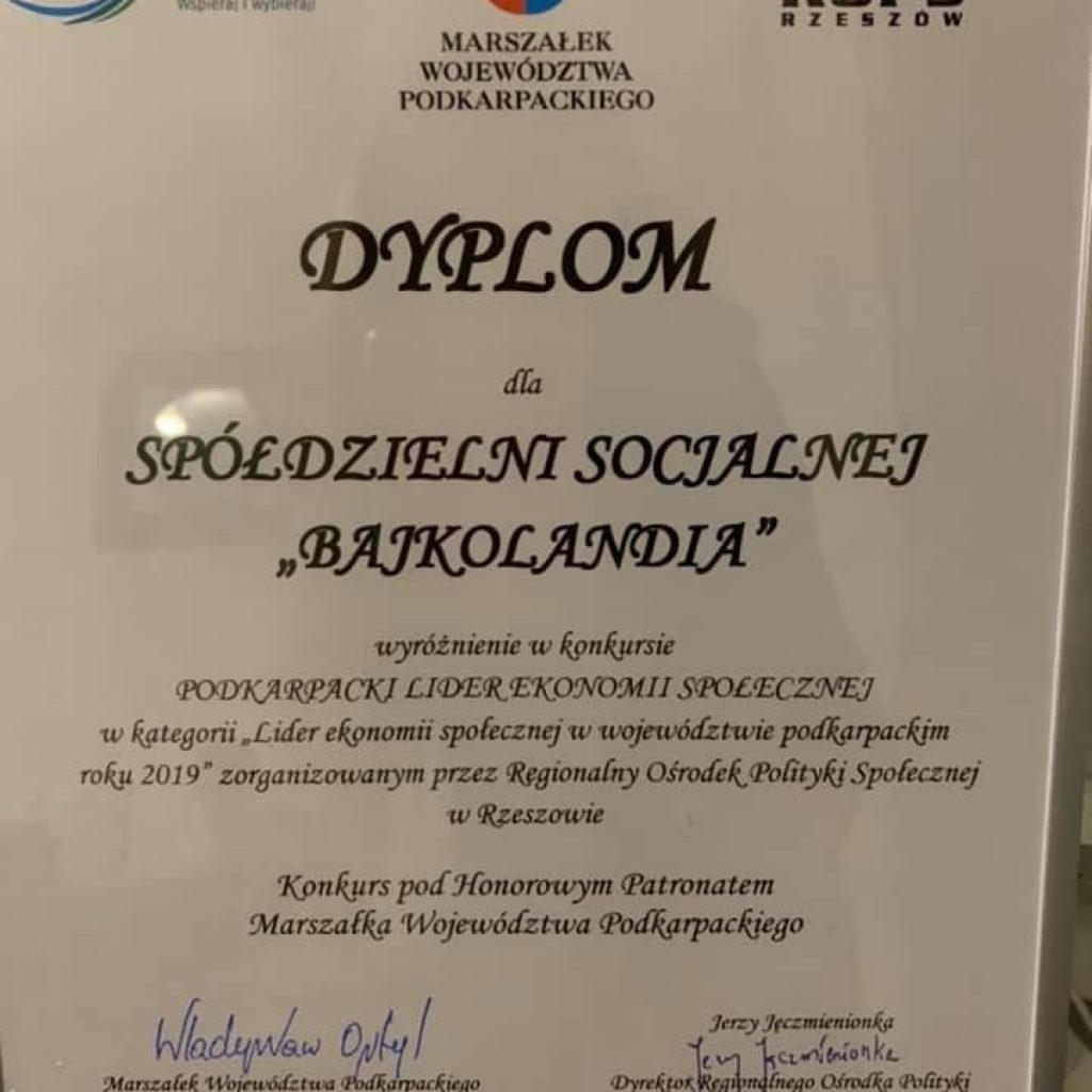 III PODKARPACKIE FORUM EKONOMII SPOŁECZNEJ  Spółdzielnia Bajkolandia otrzymała wyróżnienie w konkursie Lider Ekonomii Społecznej